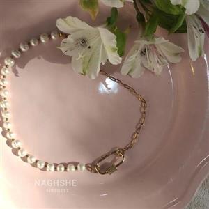 گردنبند مروارید - گردنبند دیپلمات استیل - گردنبند زنانه - سوارسکی - مروارید پرورشی -مروارید باروک - نقش فیروزه