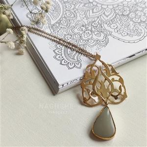 گردنبند اسلیمی زنانه- گردنبند سنتی - گردنبند زنانه - گردنبند یشم - دست ساز برنجی - گردنبند اشک - نقش فیروزه