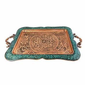 سینی چای خوری فیروزه کوبی و قلم زنی شده مس و فیروزه کوبی 