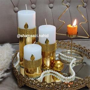 شمع استوانه ای سه سایز تزئینی نگیندار  درسایزارتفاع 20و15 و10 درقطر6