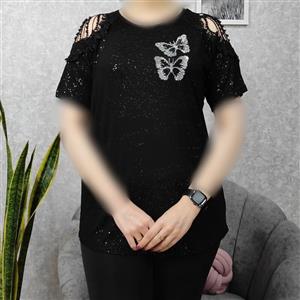 تیشرت سرشانه گیپور زنانه\n\nفری سایز قواره دار جنس ویسکوز