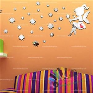 آینه دکوراتیو مولتی استایل، طرح پری و ستاره، در دو رنگ طلایی و نقره ای، سایز پری 30 سانت، 25 ستاره