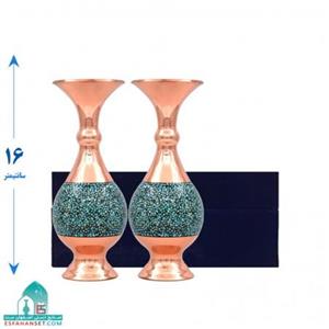 یک جفت گلدان فیروزه کوب مسی 16 سانت