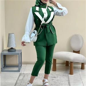 سارافون شلوار  به همراه شومیز  3تکه  از جنس  کرپ مازاراتی