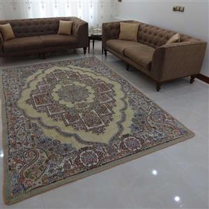 روفرشی 6 متری- مخمل زرکدار- وکیل بافت(زرین) یزد- طرح نسترن- کد 004- رنگ نخودی