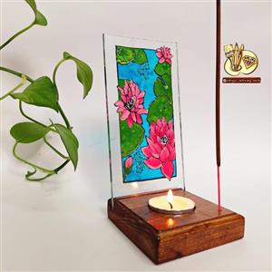 جاشمعی چوبی  استند دار ویترای با طرح نیلوفر آبی