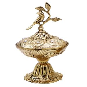 قندان برنزی طرح در گل و بلبل سایز کوچک