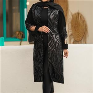 مانتو مزونی مجلسی زنانه جنس کرپ مرویجت خرجکار پولک دوزی وارداتی