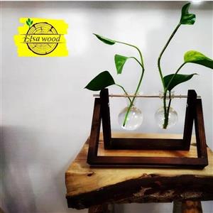 گلدان چوبی شیشه ای