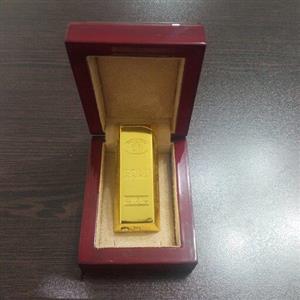 فندک گازی شمش روکش طلا با حک اسم با جعبه چوبی و شناسنامه