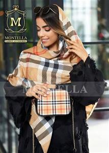ست کیف و روسری زنانه عیدانه طرح باربری رنگ کرمی باکیفیت با  کد mo207 