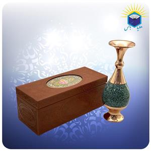 گلدان صراحی مس و فیروزه کوب ۲۵ سانت با جعبه ام دی اف چرمی (کد۶۰۱۴۸)