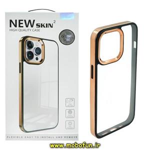 قاب گوشی iPhone 11 آیفون طرح پشت طلق شفاف دور رنگی براق برند نیو اسکین NEW SKIN 2 طلایی کد 405