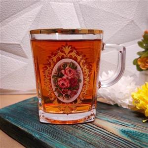 لیوان بلوری لب طلا  و گل سرخ ساخت چین شرکت بلینک مکس مدل کار بسته شش عددی