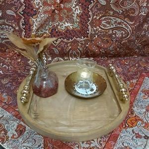 سینی چوبی گرد دسته طلایی
