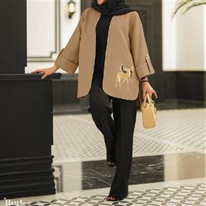 مانتو کتان لمه گلدوزی مزونی شیک عید 1402