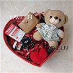 پک هدیه و جعبه ی کادویی عشق همراه انگشتر تک نگین(حلقه) و کیف پول و خرس و شکلات و قلب - جعبه ی هدیه - باکس کادویی