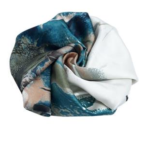 روسری زنانه ابریشمی مدل گلدار رنگ قهوه ای روشن و سبز جنس ابریشم توییل