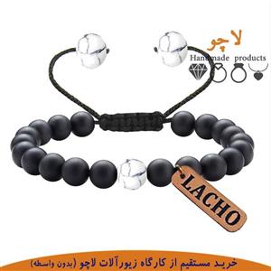 دستبند سنگی گره ای زنانه برند لاچو(دستبند مهره ای )دستبند کشویی سنگ هولیت کد3B