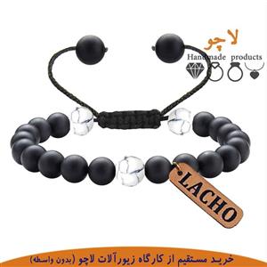 دستبند سنگی گره ای زنانه برند لاچو(دستبند مهره ای )دستبند کشویی سنگ هولیت کد3D