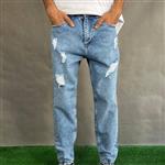 شلوار جین مردانه مام بگ ابی روشن زاپدار پارچه وارداتی