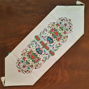 رانر مخمل آستر دار طرح  رستا کرم  35x135 منگوله دار