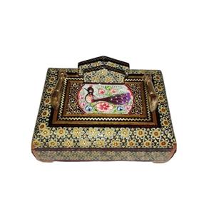 قلمدان خاتم کاری مدل جعبه دار طرح گل و مرغ 12×15 