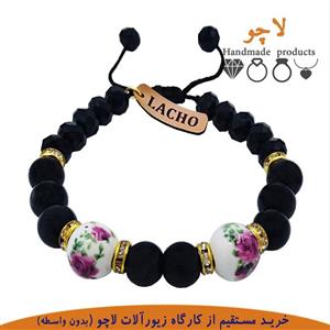 دستبند گره ای زنانه  طرح گل رز  برند لاچو  کدRZ-M(دستبند سنگ سرامیکی گل دار)