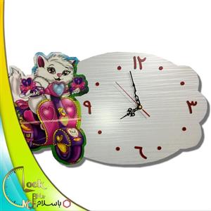 ساعت دیواری چوبی کودکانه طرح گربه ملوس کد 329