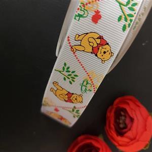 روبان  گرگون  ساتن سفید طرح خرس پو یک متری