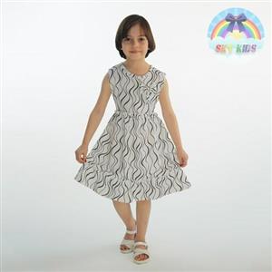 پیراهن سارافون دخترانه مجلسی  چین دار  ابرو بادی سفید طرح دار