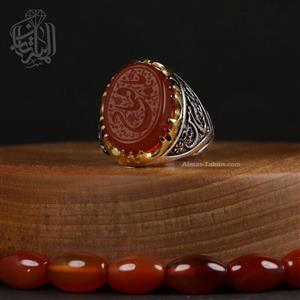 انگشتر نقره رمدانه عقیق سرخ منقش به ذکر شریف یا فتاح 