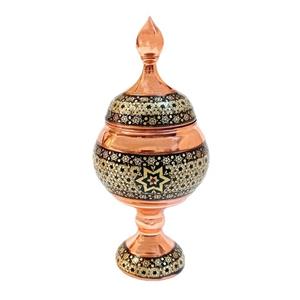 قندان خاتمکاری مسی تمام تنه 18 سانت پایه دار درجه یک