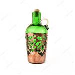 بطری آبگینه تلفیقی با مس دست ساز  طرح بهار سبزرنگ کوچک- کد 029