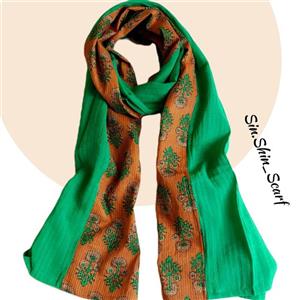 شال نخ هندی دستدوز سبز