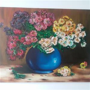 تابلوی نقاشی رنگ روغن گل های کوکب