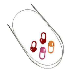 میل بافتنی مدل سیم بکسلی کد 80cm-PACK-0.2 به همراه سنجاق نشانه گذار بافتنی مجموعه 4 عددی