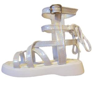 صندل دخترانه مدل ساق دار براق رنگ سفید