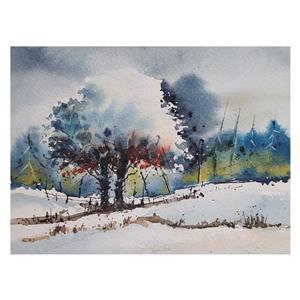 نقاشی آبرنگ طرح منظره برفی کد 16