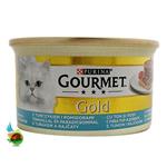 کنسرو گربه گورمت گلد با طعم تن و گوجه مدل پته مغزدار Gourmet gold with tuna and tomato وزن ۸۵ گرم 