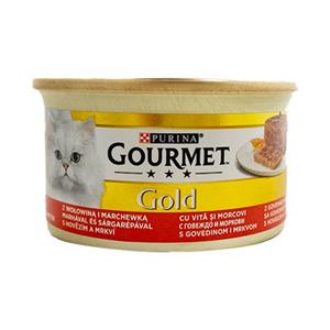 کنسرو گورمت گلد پته مغزدار با طعم گاو هویج ۸۵ گرم Purina Gourmet Gold Beef and Carrots 