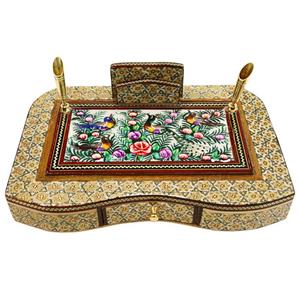 قلمدان خاتم کاری مدل کشویی طرح گل و مرغ برجسته کد 16p23gr -