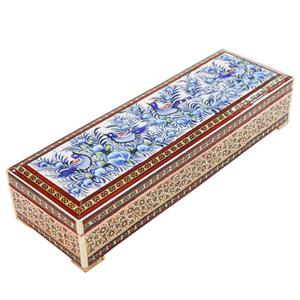 قلمدان خاتم کاری مدل دردار طرح گل و مرغ برجسته کد 9p29bl -