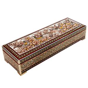 قلمدان خاتم کاری مدل دردار طرح گل و مرغ برجسته کد 9p29br -