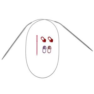 میل بافتنی مدل 80cm-PACK-0.3 به همراه سنجاق نشانه گذار بافتنی و سوزن دوخت کاموا مجموعه 5 عددی