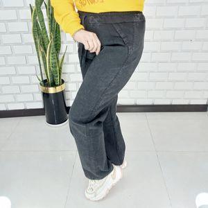 شلوار جین زنانه مدل نیم بگ کد 870 رنگ ذغالی