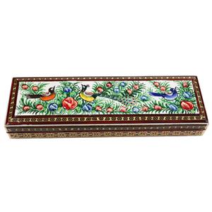 قلمدان خاتم کاری مدل دردار طرح گل و مرغ برجسته کد 8p27gr -