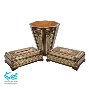 ست سه تکه سطل و جعبه دستمال خاتم کاری کد A30