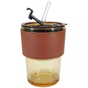 لیوان سفری مدل اسموتی شیشه ای چرمی M8