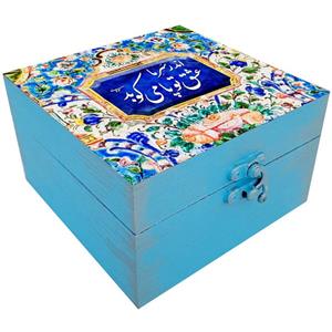 جعبه هدیه چوبی مدل هنری طرح کاشی کد SB42